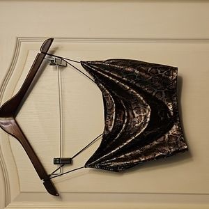 Crop Leppard print metallic top